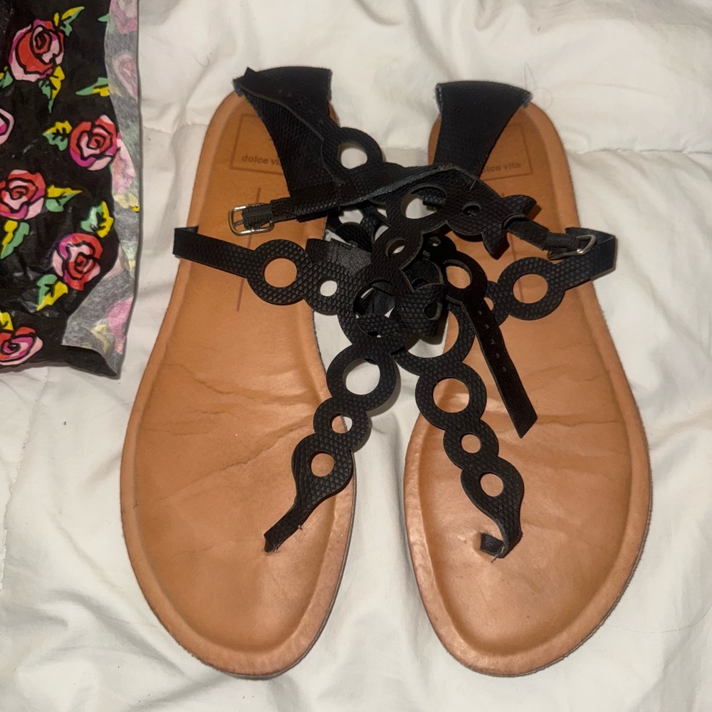DV by Dolce Vita Black and Tan Lace-Up Sandals